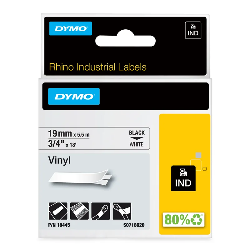 Винилна касета — DYMO Rhino 18445, 19 mm, бяла