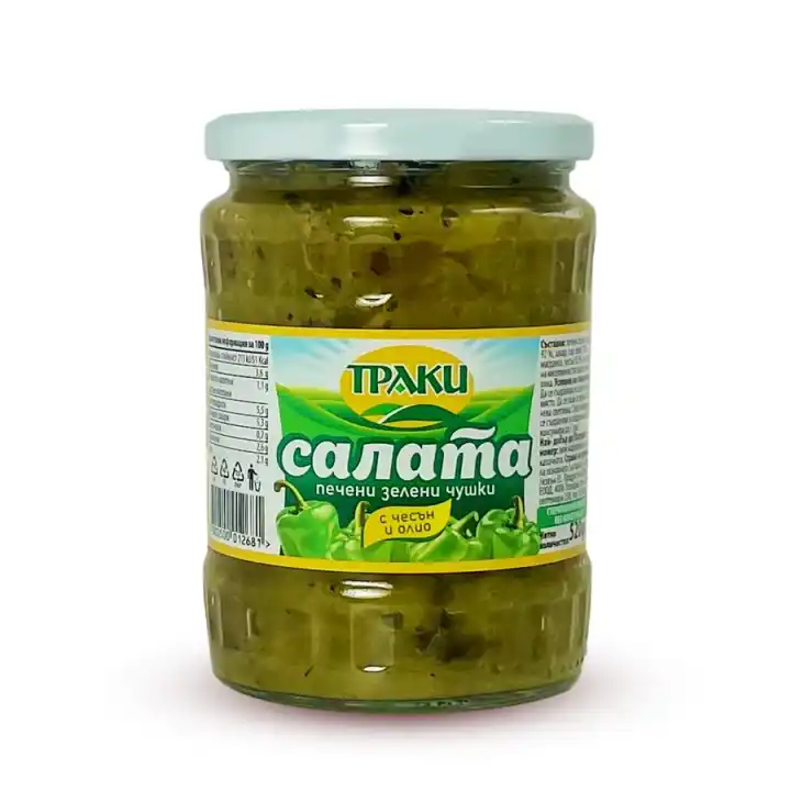 Салата печени зелени чушки с чесън и олио, 520 g — TRAKI